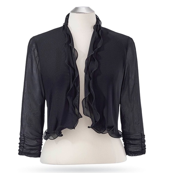 New THE PYRAMID COLLECTION Fine Mesh Shrug Black SIZE M Cardigan - Picture 1 of 9